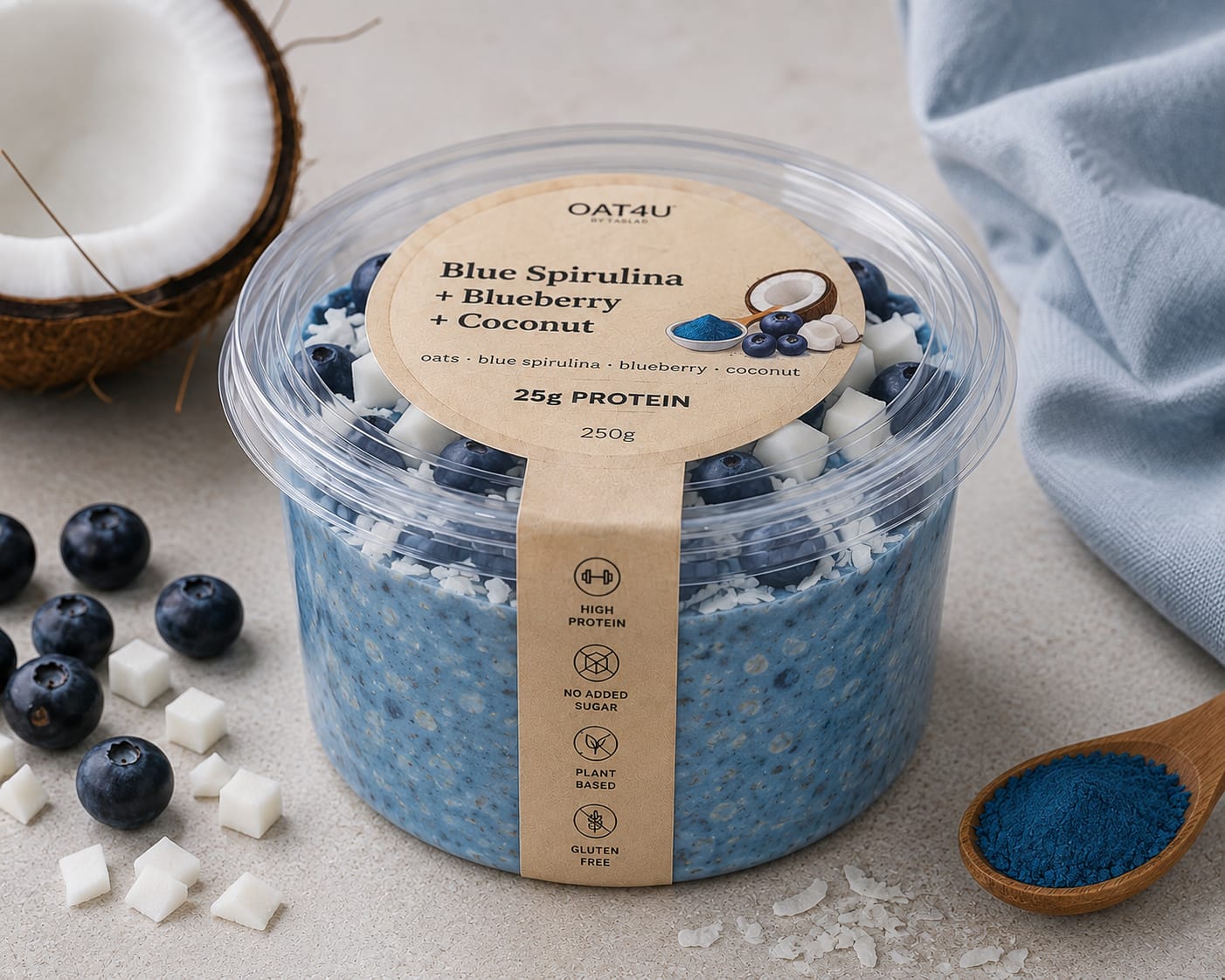 OAT4U Blue Spirulina, Blueberry & Coconut - High-Protein Oat