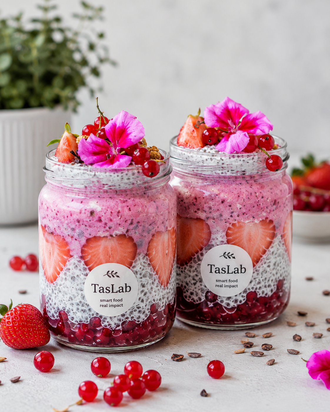 Bocal petit-déjeuner chia fraise et groseille