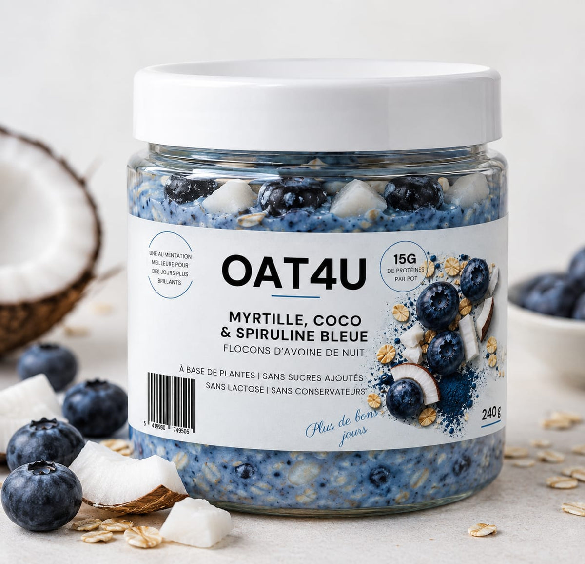 OAT4U Blue Spirulina, Blueberry & Coconut - High-Protein Oat